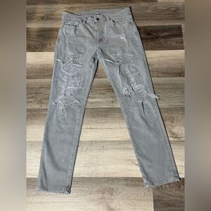 American Eagle Outfitters Light Gray Ripped Skinny 34/32